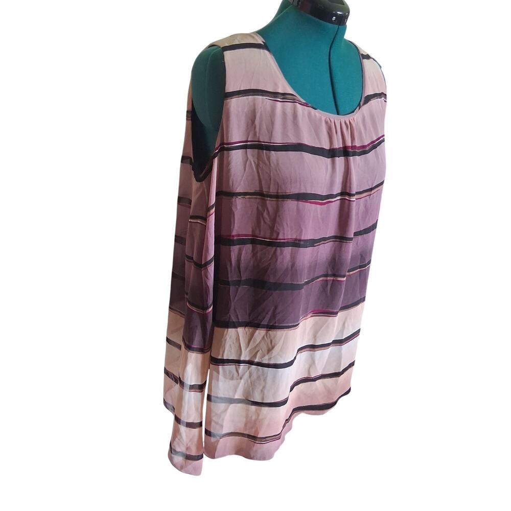 Lane Bryant Pink Striped Sheer Overlay Tunic Top Size 18